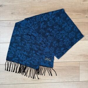 CEJON Fashion Scarf Wrap Blue Floral Super Soft Fringe Made in Italy 11.25"x64"